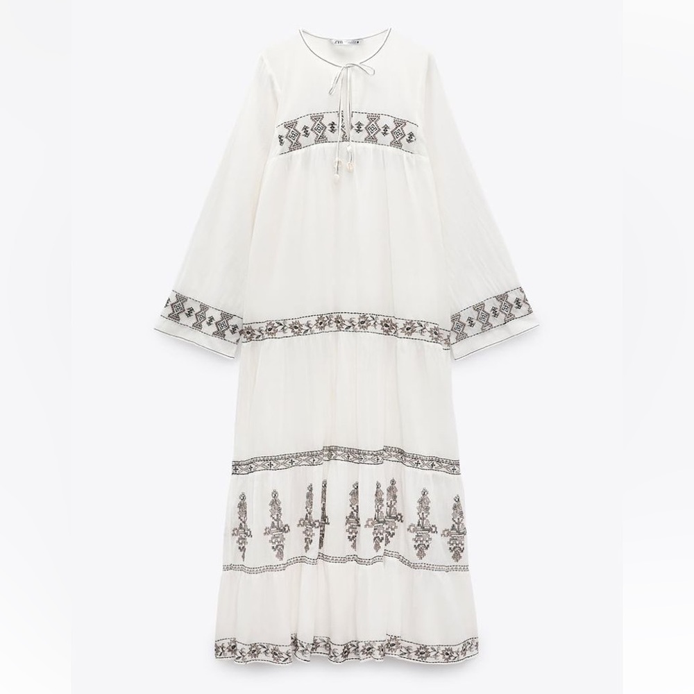 Zara voluminous embroidered dress size XS